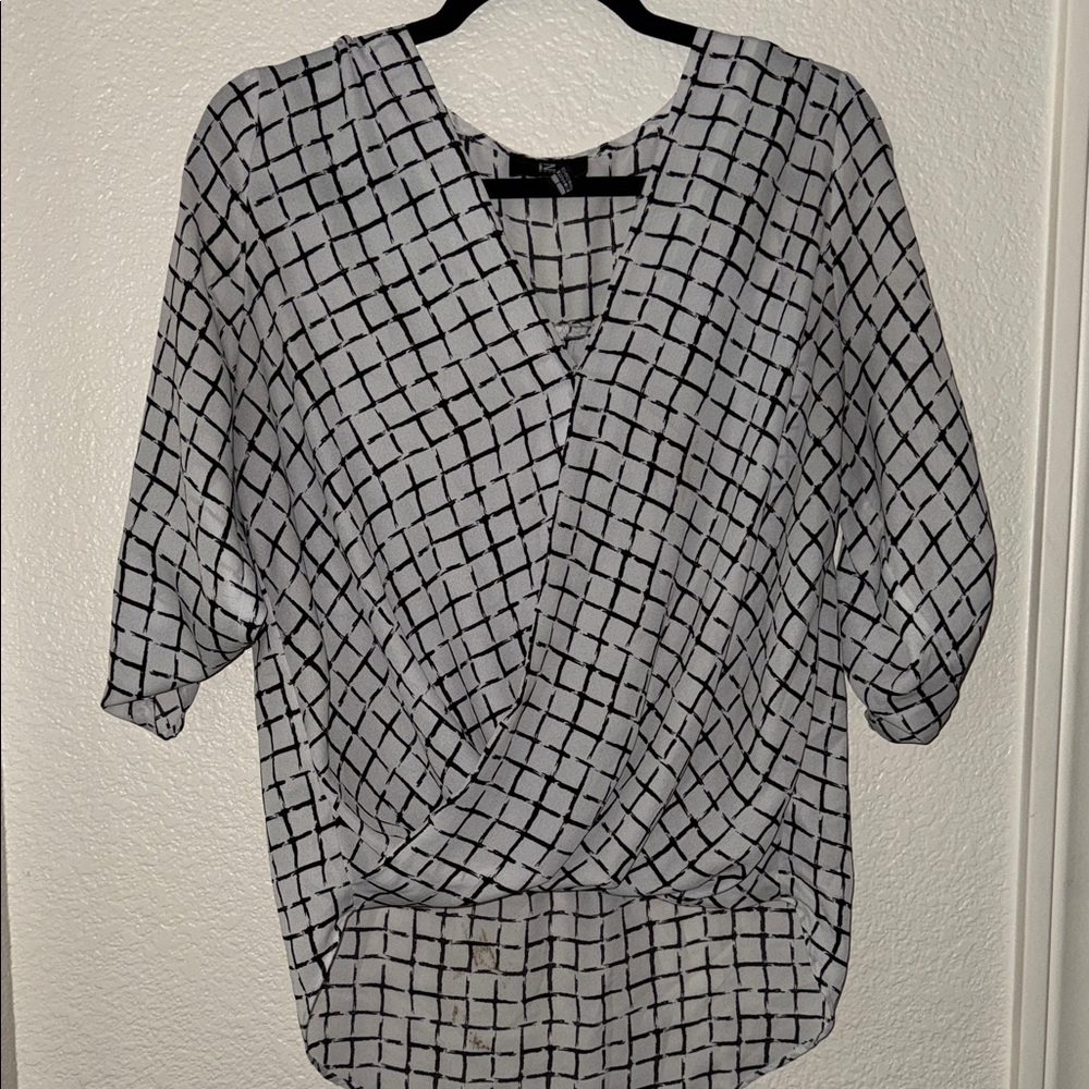 Women's Black and White Grid Pattern Top